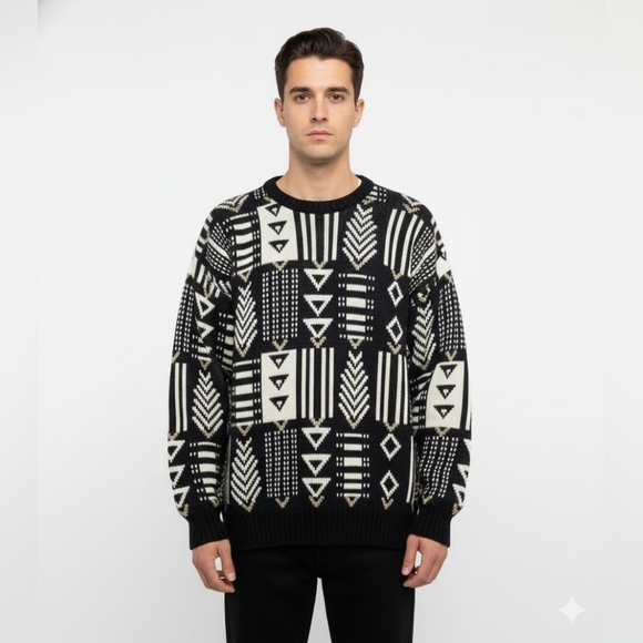 Vintage Emporio Gitano 80s 90s Black and White Geometric Sweater